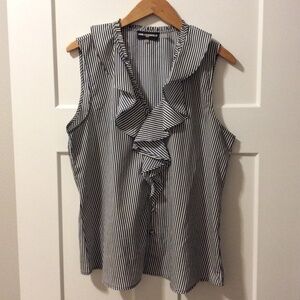 Karl Lagerfield sleeveless Navy & White ruffle front dress shirt - W's Large
